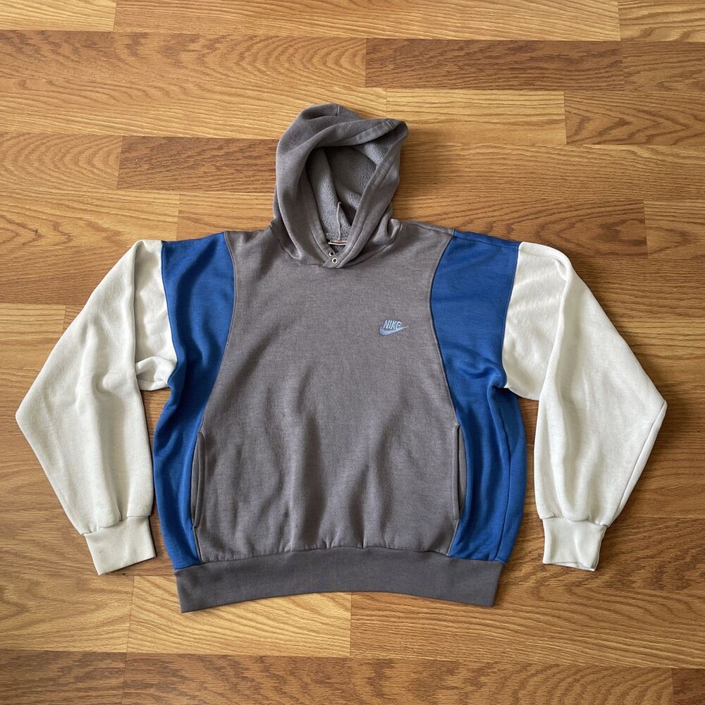 Nike Vintage 80s Colorblock Full Zip Fleece Hoodie Jacket Mens L Gray blue white